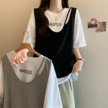 夏用カジュアルなTシャツとベスト【大きいサイズ・フィット・短袖】（セットアップ対応）