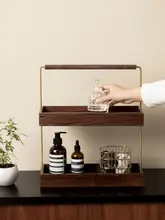 洗面所用化粧品収納ボックス【高級感・ブラックウォールナット・デスク上用・収納ラック】