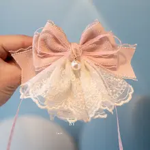 おしゃれなレースリボンヘアクリップ【女児用・黄色・後頭部用】