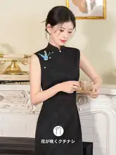 ブラック無袖中華風ワンピース【新デザイン・春夏用・モダン】