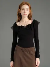 卓芝 一字肩デザインのストレッチ長袖Tシャツ【メッシュパネル・フィットタイプ】