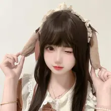 手作りウサギ耳ヘアバンド【ラブリーロリータ・リボン付き】