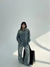 アメリカンスタイルのデニム長袖シャツ【アンティーク加工・ゆったりフィット・カジュアル】
