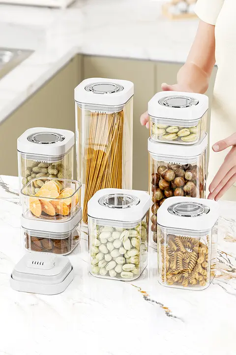 プッシュ式密閉容器【食品グレードプラスチック・コーヒー豆・茶葉・乾物用・収納ボックス】