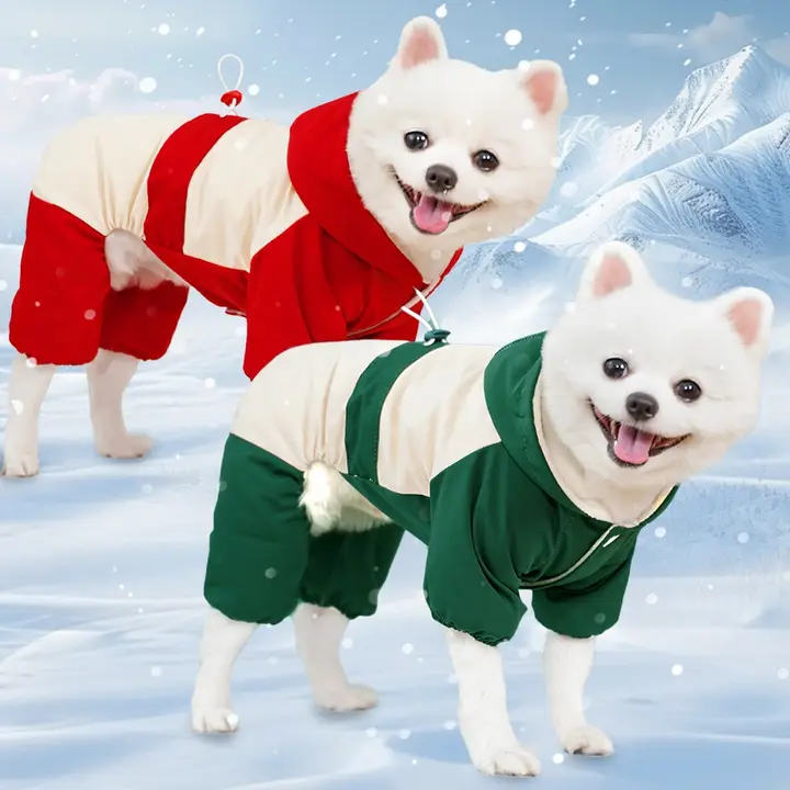 犬用冬用ダウンコート【小型犬・保温・4脚タイプ・ボア素材】