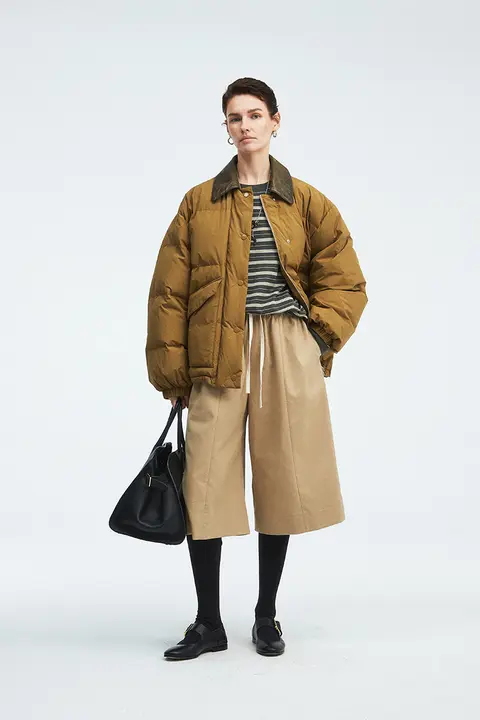 MRS Studios 90年代風 ダウンジャケット【白鹅绒・ショート・ラムレザー襟】