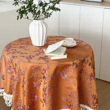 フランス風ヴィンテージ刺繍テーブルクロス【高級感・花柄・ダイニング・ラウンドテーブル用】（セットアップ対応）