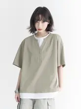 万有引力博物館風 二重構造デザインの半袖Tシャツ【ゆったりサイズ・綿素材・夏用】（セットアップ対応）
