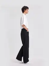 デニムパンツ メンズ ワイドシルエット ストレート ブラック 綿100% シンプル ゆったり カジュアル 秋 「WILD LEADER」