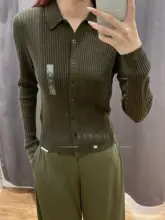 ポロ襟リブ編みニットカーディガン【長袖・無地・女性用】