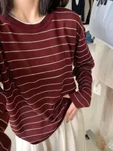 レトロ条纹ニットセーター【ワインレッド・春用】とチノパンツ【アイスブルー・大きいサイズ・コーディネート対応】