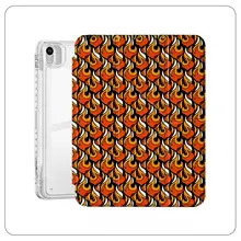 レトロシンプルデザイン！火焰イラスト付き iPad Pro 12.9/11用三折り保護ケース【エア6/エア5/ミニ7対応・衝撃吸収】