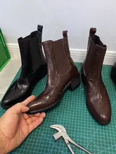 本革製 ヴィンテージ風 チェルシーブーツ【ブラウン・ローヒール・ポインテッドトゥ】