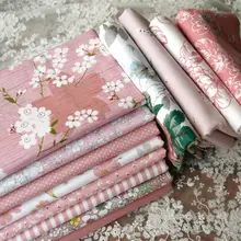 グレー粉色の古風な桜柄布地【斜め織りコットン生地・DIY用・子供用漢服素材】