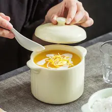 高級感ある陶器製 蓋付き蒸し鍋【燕の巣スープ用・家庭用・美しいデザイン】