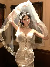 白色レースのロリータウェディングベール【花嫁用・撮影小物・ビンテージスタイル】