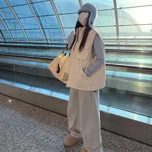 抽绳デザインのスウェットパンツ【灰色・ストレート・ワイドレッグ・女性用】（セットアップ対応）
