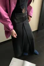 黒の切り替えデザイン フィッシュテールスカート【高腰・秋用・レトロ・ミディ丈】