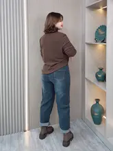 秋季用 レディースハイウエストデニムパンツ【ゆったりとしたシルエット・ストレート・カジュアル】（セットアップ対応）