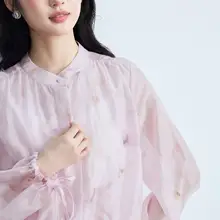 UVカットパーカー レディース 薄手 ぼかし アート風 羽織り きれいめ フェミニン 夏