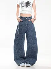 アメリカンスタイルドット柄ハート刺繍デニムパンツ【高腰・フィット・春夏用】（セットアップ対応）