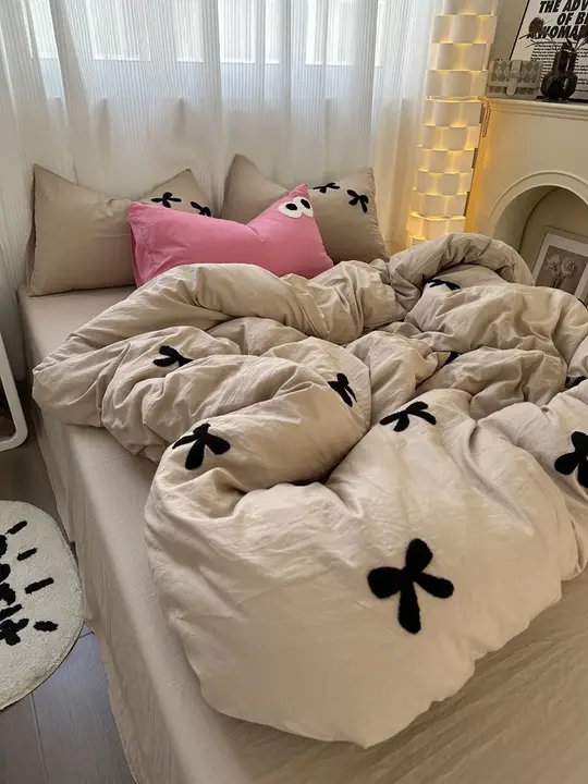 ウォッシュコットンタオル リボン 4点セット 1.8メートルの布団カバー シーツ