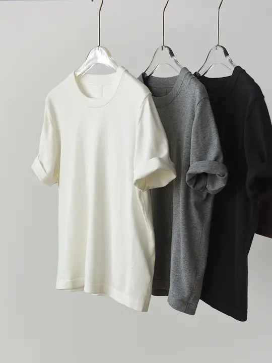 全棉ニットTシャツ【クルーネック・ショートスリーブ・シンプルデザイン】