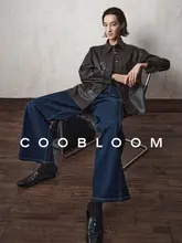 高腰ストレートデニムパンツ【女性用・ゆったりシルエット・ブルー】（セットアップ対応）