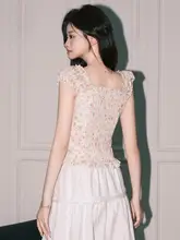 フラワープリントのショート袖トップス【女性用・極上の柔らかさ・フリルディテール】