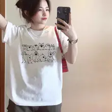 コットン製 ホワイト短袖Tシャツ【夏用・ゆったりシルエット・カジュアルデザイン】