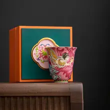 中華風 敦煌飛天デザインの高級ティーカップ【エナメル彩・個人用・功夫茶具】