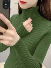 グレー高ネックリブ編み長袖トップス【厚手・長袖】