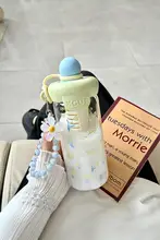 デザイン性の高いガラス製水筒【茶こし付き・ストロータイプ・学生向け・耐熱・持ち運び便利・ストラップ付き】