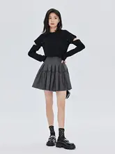 取り外し可能なボタン付きトップス【春用・薄手・コットンストレッチ・黒・長袖】（セットアップ対応）