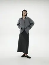知的でスタイリッシュ！後ろスリットのグレー西洋スーツ風ロングスカート【春秋用・抗皺】