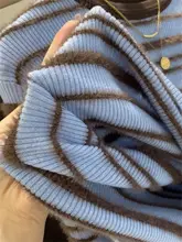 30%ウール使用の立体感あるストライプニットセーター【シルエットを美しく見せる・海塩カラー】