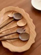 質感のチェリーウッド製朝食用木製プレート【手作り・スプーン付き】