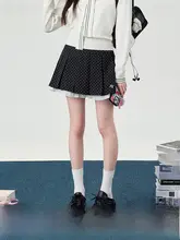 JKスカート レディース 水玉柄 フリル 箱ひだ ハイウエスト 春物