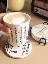 国風書道デザインの陶器製コースター【吸水・ハンドメイド・新中式】
