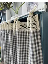 レトロ風和柄チェックコットンカーテン【無地・小窓用・掛けカーテン・短め】