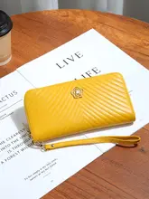 本革製ロングファスナー財布【女性用・イエロー・スマホ収納可】
