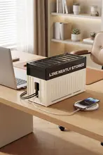 デスクトップ用電源タップ収納ボックス【二段構造・ケーブル整理・充電器用】