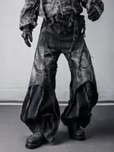 廃土風デザインの破損加工ジャンパーパンツ【ワイドレッグ・フレアシルエット・ユニセックス】（セットアップ対応）