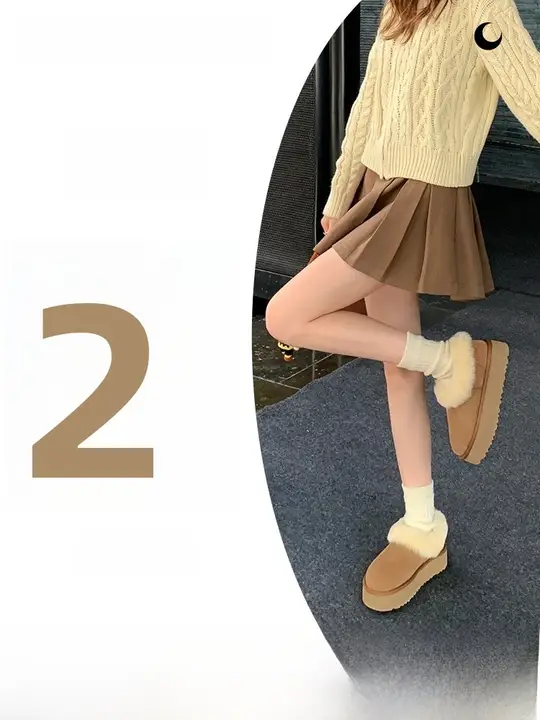 加绒羊皮毛 冬用 厚底ローカットブーツ【女性用・スノーブーツ・温かい】