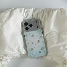 冬の雰囲気を感じるブルーとホワイトのグラデーションiPhoneケース【銀の雪花デザイン・衝撃吸収・Apple対応】