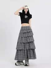 甘さ溢れるデザイン！チェック柄マキシスカート【重ね着風・ふんわりシルエット】