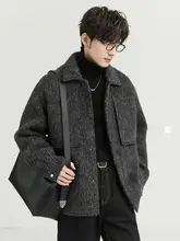 フリース襟ウールジャケット 男性 通勤シーン ショートスタイル ゆったり