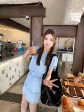 花柄レース付き短裙と泡泡袖トップスのコーディネート（セットアップ対応）