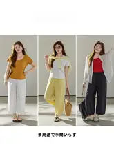 春用大きいサイズ コットン混 ハイウエストパンツ【無地・レースディテール・ストレート】（セットアップ対応）