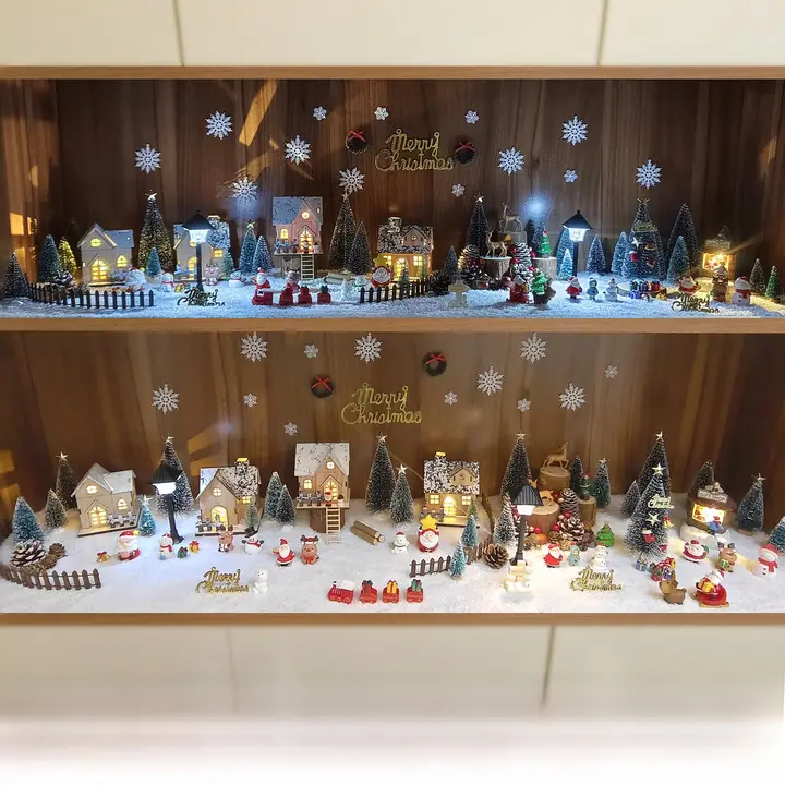 クリスマステーマの装飾品ディスプレイボックス【ミニチュア雪景色の飾り付け用】